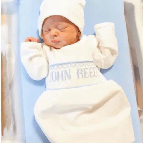 Blue Baby Snuggles - Custom Smocked Pima Gown and Hat