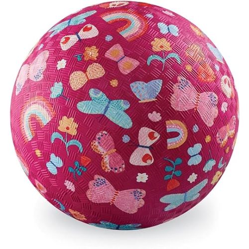 Crocodile Creek Playground Ball - Durable Rubber Ball for Kids Ages 3 and Up - Bouncy Inflatable Ball for Kickball, Indoor Games, and Outdoor Sports - PVC-Free - Butterfly Garden - 5-inch Diameter
