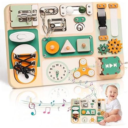 Busy Board Montessori Toys for 1 2 3 Year Old - Sensory Toys for Toddlers 1-3 - Fine Motor Skills & Early Learning - Montessori Gift for Boys & Girls, Travel-Friendly & Safe