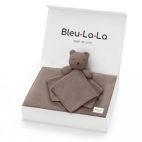 Baby Gift Set - Organic Cotton Newborn Blanket and Lovey Security Blanket Set, Thoughtful Baby Shower & New Baby Gift for Boys & Girls (Lovey - Bear - Milk Chocolate)