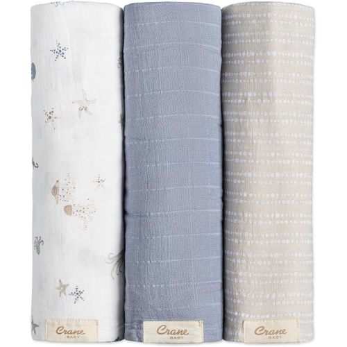 Crane Baby 100% Cotton Muslin Swaddle Blankets, Sea Life Jellyfish, Baby Swaddle Blanket, Set of 3, 47" x 47", Swaddles for Newborns, Baby Muslin Swaddle Blanket, Swaddle Blankets for Boys & Girls