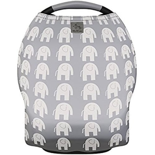 MoM-me Baby Car Seat Cover, Multi use for Nursing Scarf, Breastfeeding, Canopy, Stroller and Infant Pillow Wrap or Cover Ups. for Boys and Girls. Grey/White Elephant Design