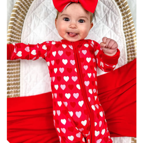 Sweet Little Hearts | Convertible Bamboo Zipper Baby Pajamas