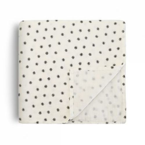 Organic Cotton Muslin Swaddle Blanket Black Daisy One Size