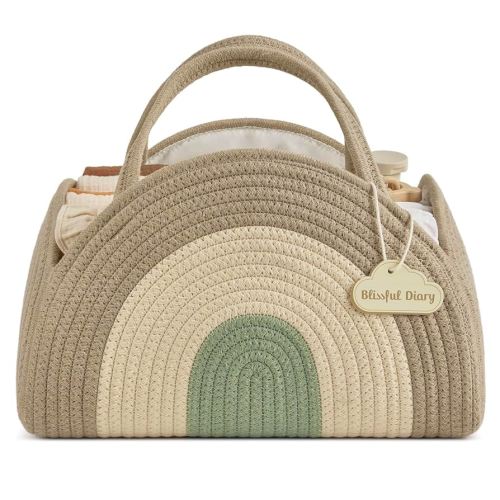 Blissful Diary Baby Diaper Caddy Organizer, Cotton Rope Diaper Caddy Basket, Large Storage Basket for Newborn Boys and Girls, Gift for Baby Shower List, Newborn Essentials, Natural Rainbow