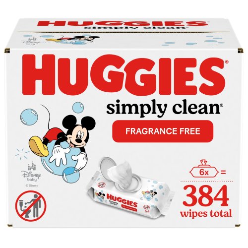 Huggies Simply Clean Unscented Baby Wipes, 6 Flip-Top Packs (384 Wipes Total)