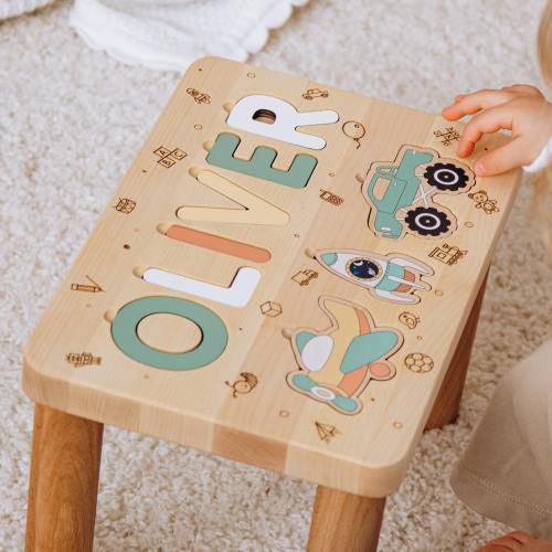 Wooden Name Puzzle Stool Toddler Step Stool 1 2 3 Years Old Custom Gifts For Kids Baptism Boy Gift 1st Birthday Gift Eco Friendly Toys