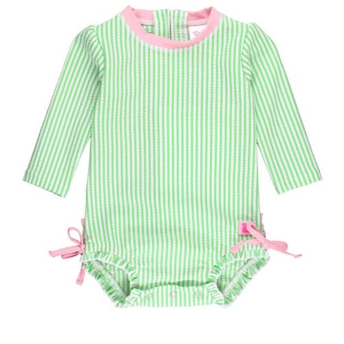 Rufflebutts Baby Girls Seersucker One Piece Rash Guard - Periwinkle Blue, Size: 0-3m
