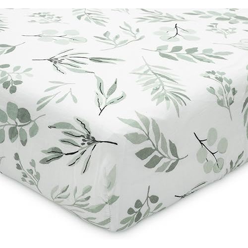 Organic Muslin Fitted Crib Sheet - Organic Crib Sheet for Standard Crib and Toddler Mattresses, Soft and Breathable, Eucalyptus Leaves, 28”x52”