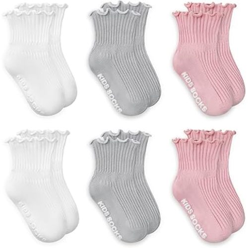 Zando Baby Girl Ruffle Socks with Grippers - Soft Cotton Toddler Frilly Socks for Newborn Infant 0-6 Years