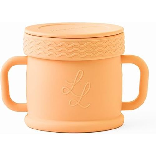 Nontoxic 10oz Snack Cup with Freshness Lid - Premium Medical Grade Silicone - BPA & PFAS Free - Mess-Free Lid Design - Easy to Clean and Dishwasher Safe (Peach)