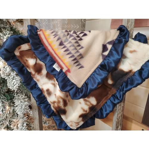 Baby Ruffle Lovey - Tan Aztec Fleece and Cow Minky