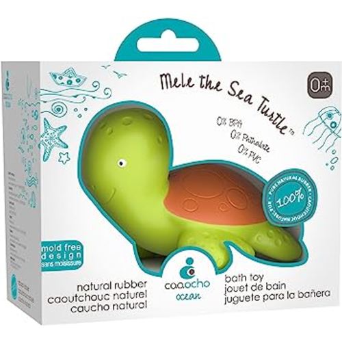 CaaOcho Pure Natural Rubber Bath Toy - Mele The Sea Turtle Baby Toy - Hole Free Bath Toys, BPA Free Bath Toys for Infants, Without Holes Sealed Natural Rubber Baby Toy
