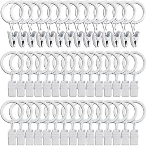 44 Pack Curtain Rings with Clips, Curtain Clip Rings Hooks, Bow Hanger Clips for Hanging Drapery Drapes Bows, Ring 1 inch Interior Diameter, Fits up to 5/8" Rod, White