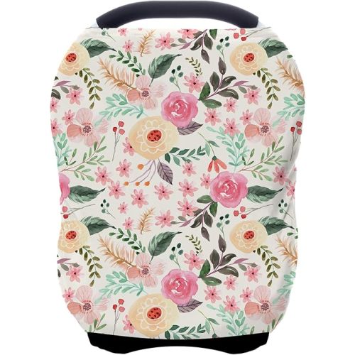 Nursing Carseat Canopy Breastfeeding Cover - Multi-use Stretchy Car Seat Covers for Babies, Baby Shower Gifts (Pink Floral)