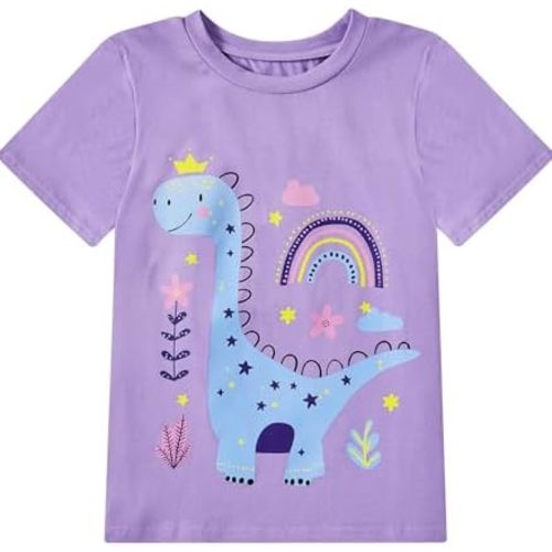 Toddler Girls Clothes T-Shirt Short Sleeve Graphic Tee Cartoon Dinosaur 2-6T Girl Shirt Summer