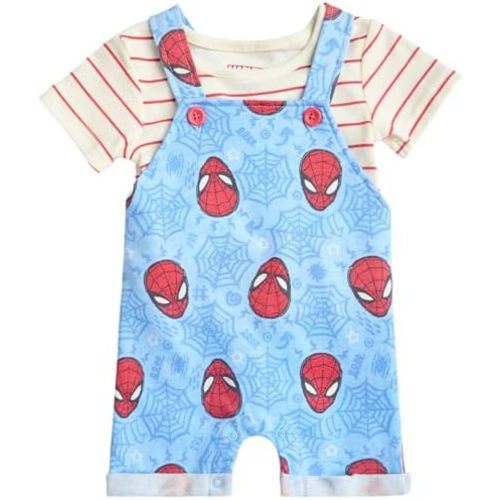 Disney Baby Boys Shorts Set - 2 Piece Spiderman Mickey Mouse Cars Winnie the Pooh Shortall Romper Shirt Short Set (0-3M-24M)