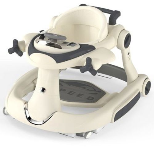 Kinder King 5-in-1 Baby Activity Walker, Convertible Push & Sit-in Walker with Adjustable Height, Foldable, Stable Design, Beige