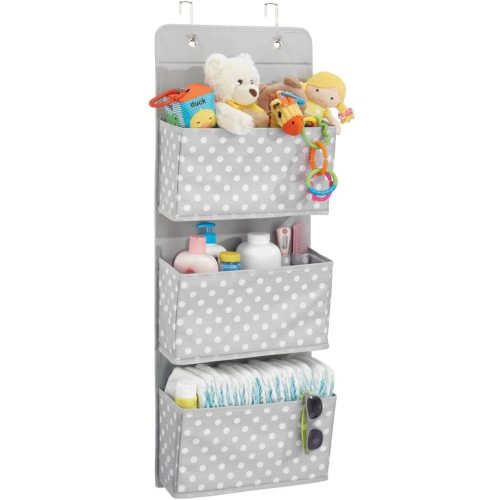 mDesign Fabric Baby Nursery Hanging Organizers for Over the Door Storage  for Kids - 3 Pocket Organizer Caddy, Hooks for Clothing, School, Diaper,  Toy
