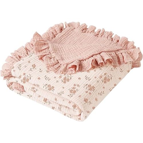 Konssy Flounce Muslin Baby Blanket for Girls, 43 x 39 Inches (Blossom)