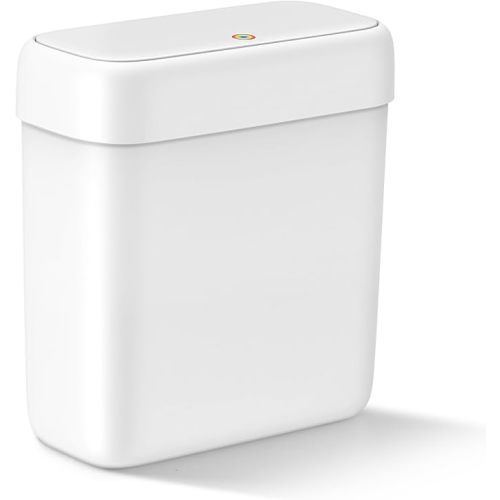 MOPALL Small Bathroom Trash Can with Lid, 2.6 Gallons / 10 L Slim Plastic Garbage Bin with Pop-Up Lid, Mini Waste Basket Can Dog Proof for Kitchen, Bedroom, Office, Laundry, Toilet, Rv, White
