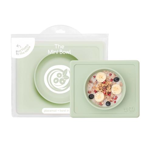 ezpz Mini Bowl for 12 Months+ (Sage) - 100% Silicone Suction Bowl with Built-in Placemat for Toddlers - Comes with a Reusable Travel Bag