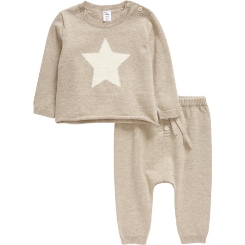 Baby Star Intarsia Pullover & Pants Set, Beige Oatmeal Star