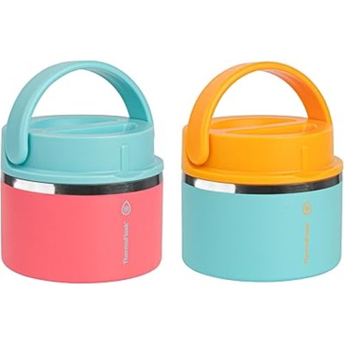Thermoflask 12 oz Double Wall Insulated Food Jar, 2-Pack, Mint + Sherbet/Tangerine + Mint