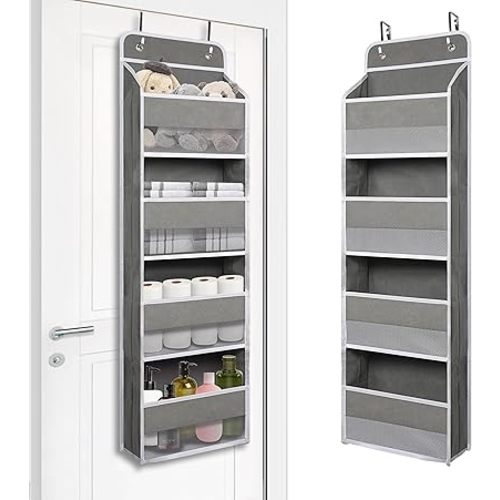 Heavy Duty Over-The-Door Hanging Organizer with 4 Large Pockets – Closet, Bathroom, Nursery, Bedroom, Dorm Storage for Toys, Cosmetics, and Baby Essentials, Gray