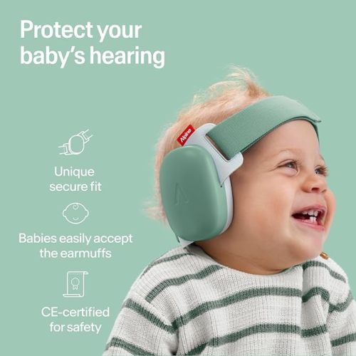 Alpine Muffy Baby Comfort - Protects Hearing for Babies and Toddlers - CE & ANSI Certified - Unique Headband for Safe fit & Comfort - Multi-adjustable for Ages 3-48 Months, 24dB Sound Reduction, Green