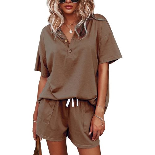 ADDHEAT Women's Short Sleeve Sweatsuits: 2 Piece Casual Outfit Sets with Pockets