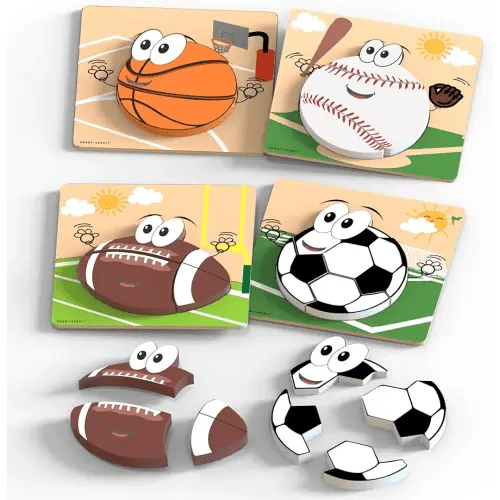 Wooden Puzzles for Toddlers 2-4 | Sports Puzzles | Wood Puzzles for Kids, Toddler Sports Toys for Toddlers, Basketball Toy, Football Toys, Baseball Toy, Soccer Toddler Puzzle 2 3 Year Old Boy