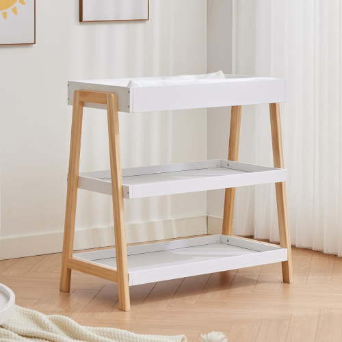 Baby Changing Table, Diaper Changing Table with Changing Pad, Portable Baby Diaper Changing Station with 2 Tier Storage Shelves for Newborn Baby and Infant