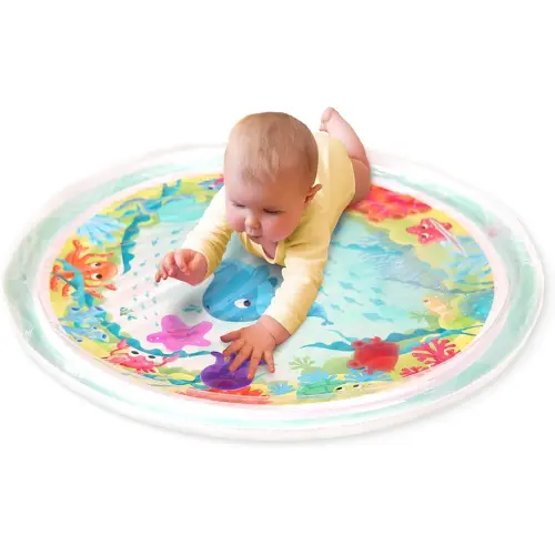 B. Baby – Baby Water Mat – Inflatable Tummy Time Mat – 6 Removable Sea Animals – Water Activity Mat for Babies – Easy to Clean - 6 Months + – Wonder Waves