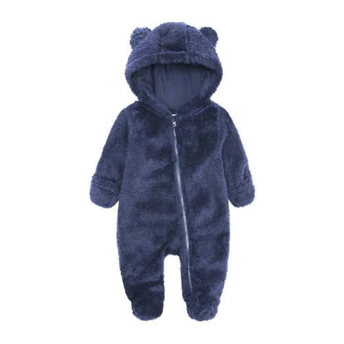 Baby Winter Thick Cotton Long Sleeve Overalls – Warm & Cozy Baby Snowsuit with Bear Fleece Hood, 3-6 M
