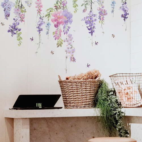 Dreamhall Colorful Flowers Wall Stickers, Floral with Butterflies Wall Decals, Removable Painterly Peel and Stick Wall Art Murals for Kids Girls Bedroom Living Room Nursery Classroom Kitchen