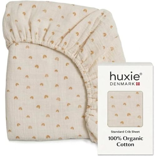 Crib Sheets – Organic Cotton Muslin Fitted Crib Sheet – Standard Size for Baby Boy and Baby Girl 28" x 52" Ultra-Soft and Breathable. (Rainbows)
