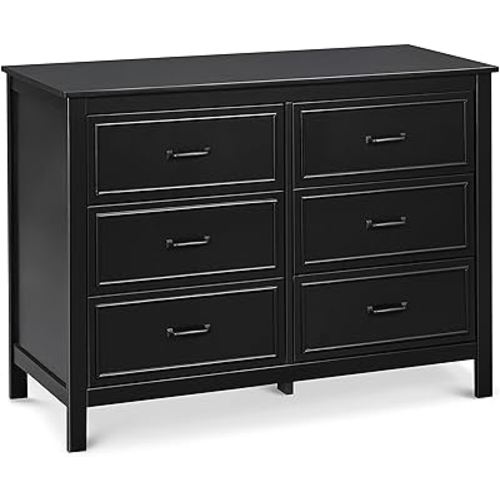 DaVinci Charlie 6-Drawer Baby Dresser - Wooden Double Chest of Drawers for Kids, Boys and Girls - Multi-Purpose Storage Dresser for Bedroom, Nursery, Living Room & Hallway, Easy to Assemble - Ebony