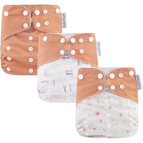 Baby Cloth Diapers One Size Adjustable Washable Reusable for Baby Girls and Boys 3 Pack with 3 Inserts