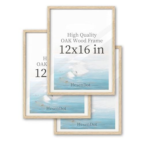 HesenDot 12x16 Frame Set of 3,16 x 12 inch OAK Wood Picture Frame,Beige Photo Frames,Minimalist Wooden Poster Frame for Wall Display,Natural Solid Art Frames for Canvas Prints Gallery Home Decor