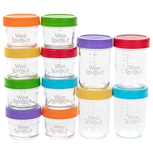 WeeSprout Glass Baby Food Storage Jars - 12 Set | 4 oz & 8 oz Baby Food Jars with Lids | Freezer Storage | Reusable Small Glass Baby Food Containers | Microwave/Dishwasher Friendly | for Babies