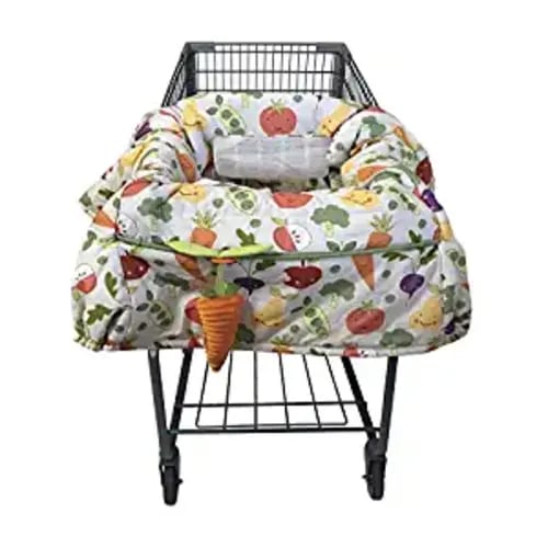 Boppy Shopping Cart and High Chair Cover, Multi-color Farmers Market Veggies, with Changeable SlideLine Carrot Toy, Plush Comfort with 2-point Safety Belt, Wipeable and Machine Washable, 6-48 Months