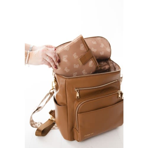 Vegan Leather Large Diaper Bag | 2 Insulated Bottle Pockets, Checkered Crossbody Strap, Stroller Straps & Changing Mat Included, Large