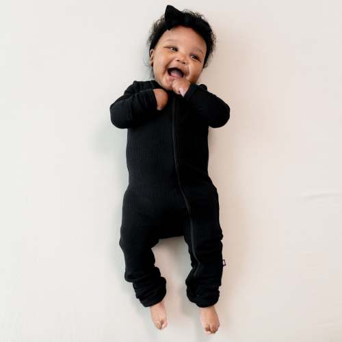 Ribbed Zipper Romper in Midnight | 6-12 mo