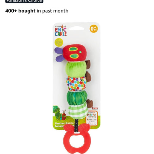 Teether Rattle, World of Eric Carle The Very Hungry Caterpillar Teething Toy for Babies, Multi