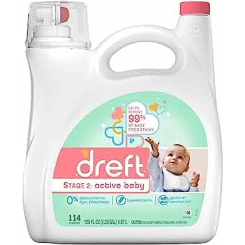 Dreft Active Baby Laundry Detergent (HE) - Helps Remove 99% of Baby Food Stains - Dreft Stage 2: Active Baby- 165 oz, 114 Loads
