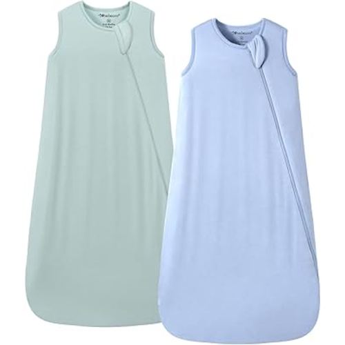 Mosebears Unisex Baby Sleep Sack 1.0 TOG, Supersoft Rayon Made from Bamboo Wearable Blanket with 2-Way Zipper (Sage&Blue,6-18 Months)