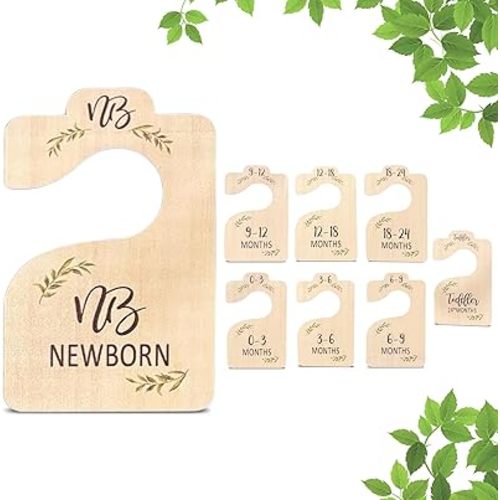 Solid Wooden Baby Clothes Dividers for Closet | Set of 8 Double-Sided Baby Size Closet Dividers | Newborn to 24 Months Unisex Baby Closet Organizer | Clear Labeling and Easy To Sort | Nursery Decor