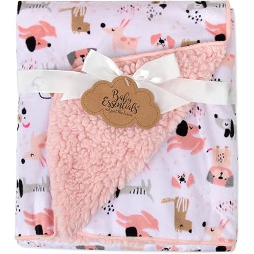 Sherpa Fleece Baby Blankets for Boys and Girls – Colorful, Reversible Baby Blankets for Newborns, Infants, Toddlers, and Nursery (Puppy Pink)