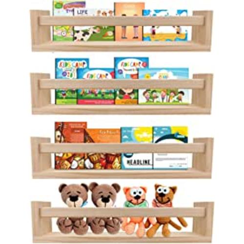 Amazon.com: birola Nursery Book Shelves Set of 4,Wood Floating Nursery Shelves for Wall,Wall Bookshelves for Kids,Bathroom Decor, Kitchen Spice Rack (Set of 4) : Home & Kitchen